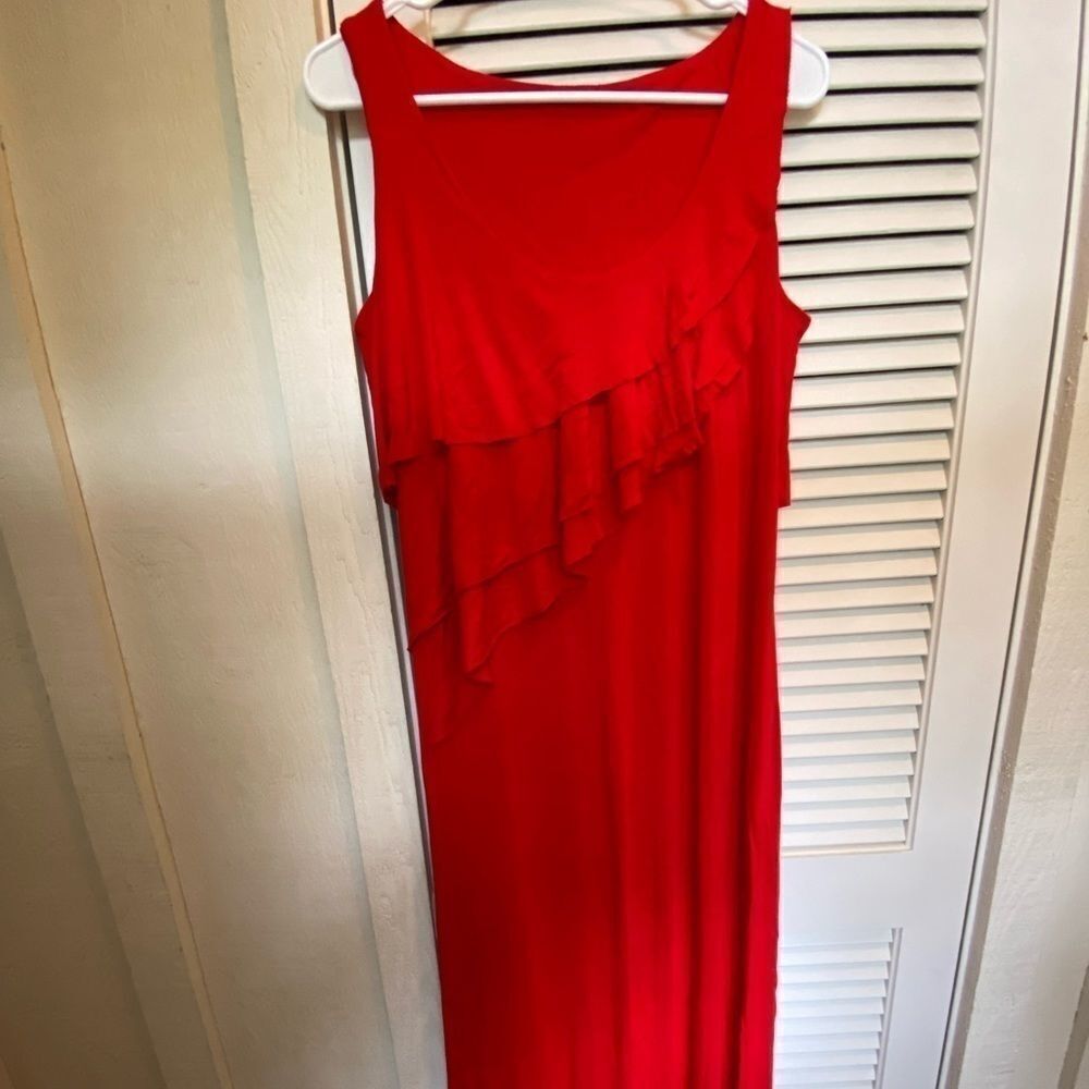 Calvin klein red tiered‎ top sleeveless maxi dress